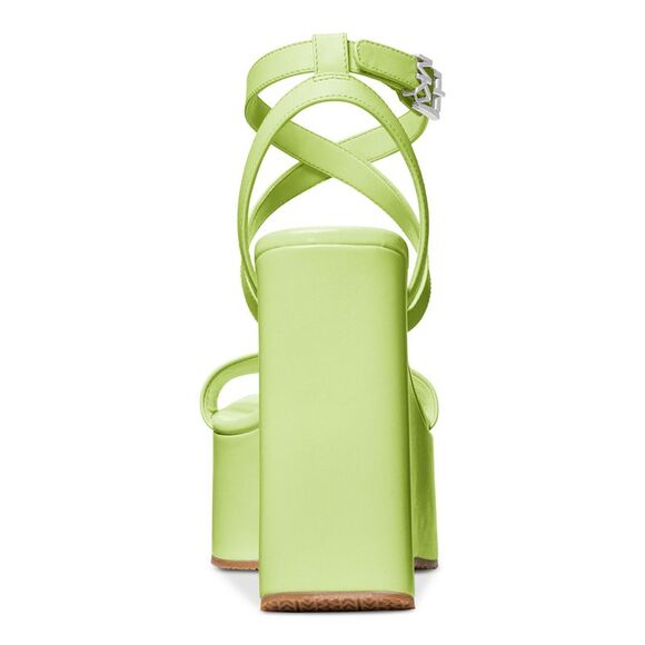 MICHAEL MICHAEL KORS Womens Green At Paola Toe Wedge Leather Heeled Sandal 8 - Picture 2 of 4